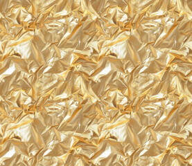 Realistic plastic wrap texture seamless texture. Gold seamless plastic pattern. Wrinkled packaging seamless texture. Seamless plastic texture. Wrinkled gold plastic wrap texture. 