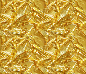 Realistic plastic wrap texture seamless texture. Gold seamless plastic pattern. Wrinkled packaging seamless texture. Seamless plastic texture. Wrinkled gold plastic wrap texture. 