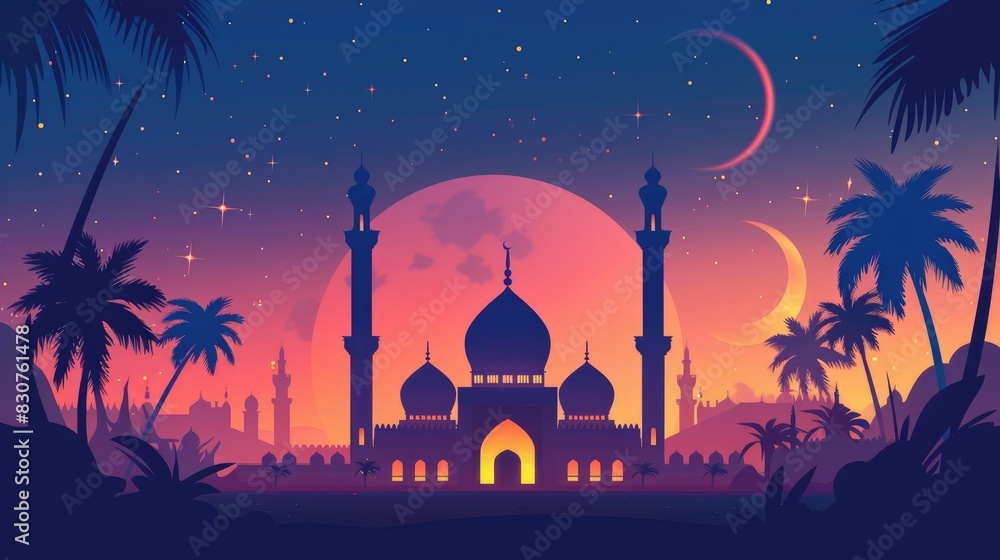 Wall mural vector art illustration, islamic background, eid al adha background. AI generated