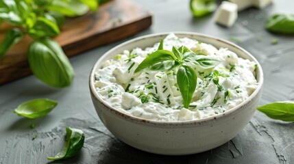 Spread made of curd cheese and fresh green herbs