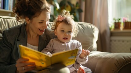 The mother with reading book