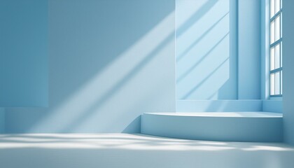 Fototapeta premium Minimal abstract simple light blue background for product presentation. Shadow and light