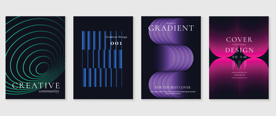 Abstract gradient poster background vector set. Minimalist style cover template with vibrant perspective 3d geometric prism shapes collection. Ideal design for social media, cover, banner, flyer.