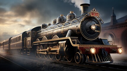 Naklejka premium A Steam Train Chugging Through a Snow Covered Forest