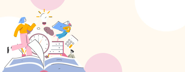 World Book Day Reading Character Flat Vector Concept Operation Hand Drawn Illustration
