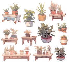 set of pots with plants