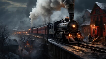 A Steam Train Chugging Through a Snow Covered Forest