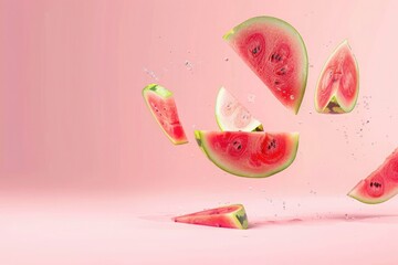 A juicy red slice of ripe watermelon isolated on a pink background