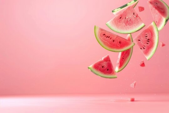 A juicy red slice of ripe watermelon isolated on a pink background
