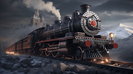 Obraz premium A Steam Train Chugging Through a Snow Covered Forest