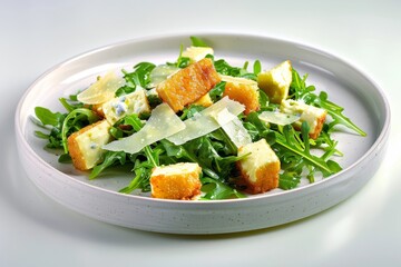 Homemade Gourmet Arugula Salad with Crispy Gorgonzola and Tangy Lemon Dressing