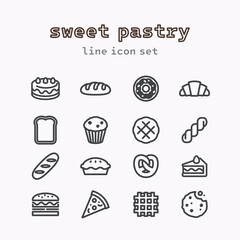 sweet pastry line icon set