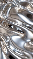 Abstract wavy background,silver chrome metal texture with waves. Generative AI