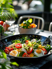 Freshly made vegetables with close-up with tomoatoes, carrot, lettuce, pepper