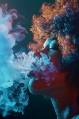 Person exhaling vape cloud
