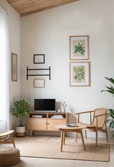 living room with natural furniture