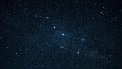 Starry sky with glowing stars and constellation Ursa Major line. Astrology, concept. Star horoscope...