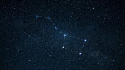 Starry sky with glowing stars and constellation Ursa Major line. Astrology, concept. Star horoscope...