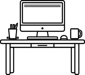 Desk table computer icon line style