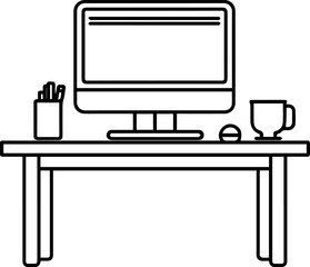 Desk table computer icon line style