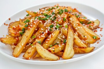 Deliciously Fried Asian Street Fries with Vibrant Sambal Oelek Sauce