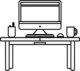 Desk table computer icon line style