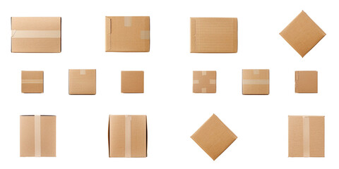 Set pf boxes parcels or cardboard from various side for packaging isolated white on background