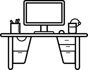 Desk table computer icon line style