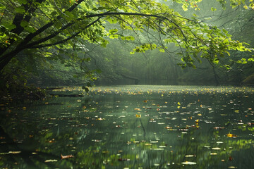Serene Forest Pond at Dawn Nature Photography