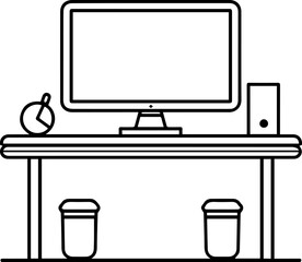 Desk table computer icon line style