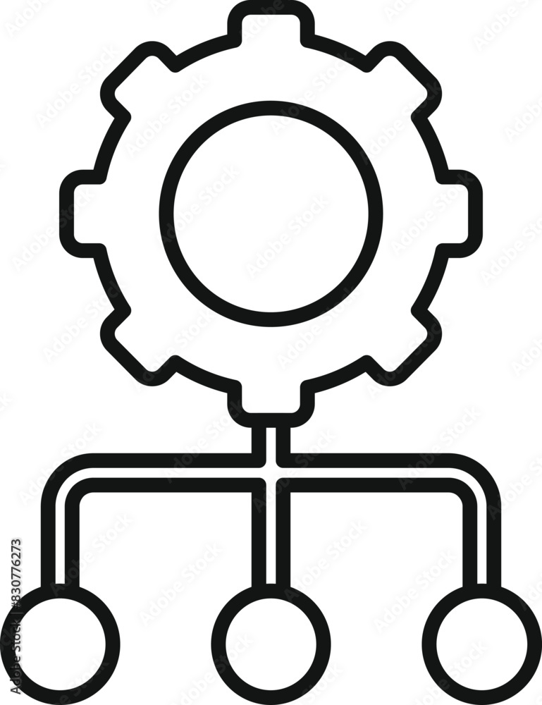 Poster simplified outline of gear with three connected nodes, ideal for concepts of technology and networki