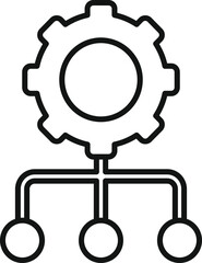 Simplified outline of gear with three connected nodes, ideal for concepts of technology and networking