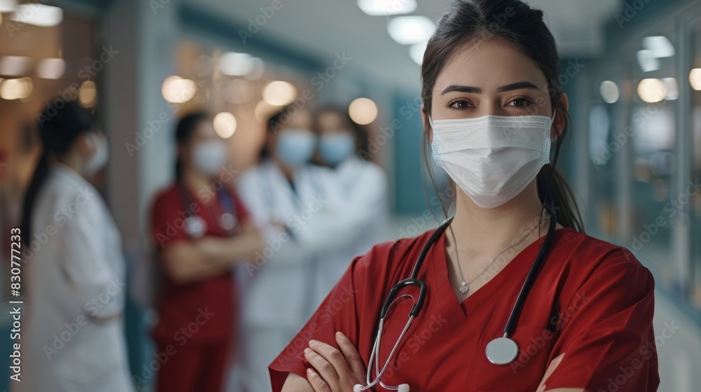 Wall mural the nurse in red uniform