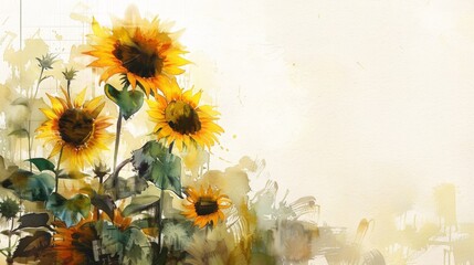 Vibrant Watercolor Sunflowers on Abstract Background
