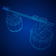 Cable car cabin gondola. Funicular simple cableway concept. Wireframe low poly mesh vector illustration