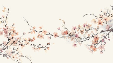 Fototapeta premium Blossoming Cherry Branches - Elegant Watercolor Floral Wallpaper
