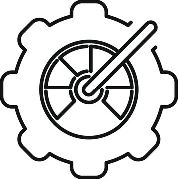 recommend clip art: Simple line art vector icon representing a gear with a wrench, depicting settings, repairs, or mechanical work