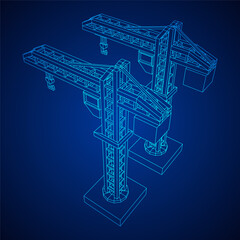 Construction crane tower. Building industrial concept. Wireframe low poly mesh vector illustration.