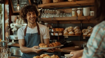 The baker serving croissants