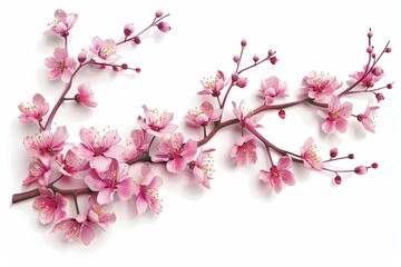 Obraz premium 3d pink sakura branch with flowers on white background