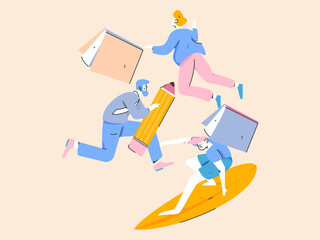 World Book Day Reading Character Flat Vector Concept Operation Hand Drawn Illustration
