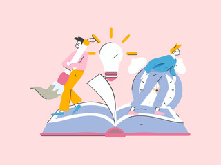 World Book Day Reading Character Flat Vector Concept Operation Hand Drawn Illustration
