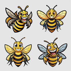 Big hornet honey bee smile cartoon vector images set