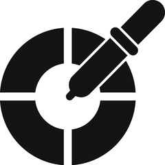 Black and white icon representing graphic design, with a pen pointing at a target