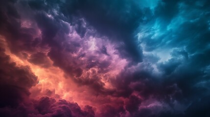 Naklejka premium Abstract stormy clouds with vibrant purple and blue hues.