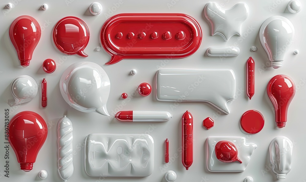 Poster collection of speech bubbles in red and white colors. modern 3d design with chat dialogue bubbles.