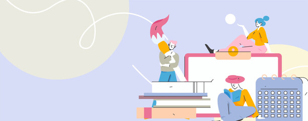 World Book Day Reading Character Flat Vector Concept Operation Hand Drawn Illustration
