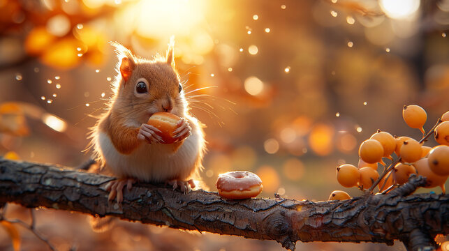 Squirrel Sitting on Tree Branch
