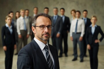 Visionary Businessman Leading Team: Emphasizing Leadership and Corporate Success