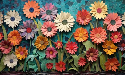 Colorful array of gerbera daisies, cut out, Floral background